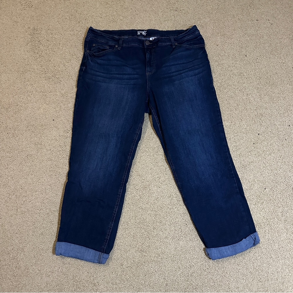 Terra & Sky dark stretch denim straight jeans, size 18